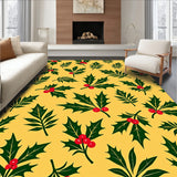 Festive Holly Branch with Berries Accent Floor Covering(Yellow)