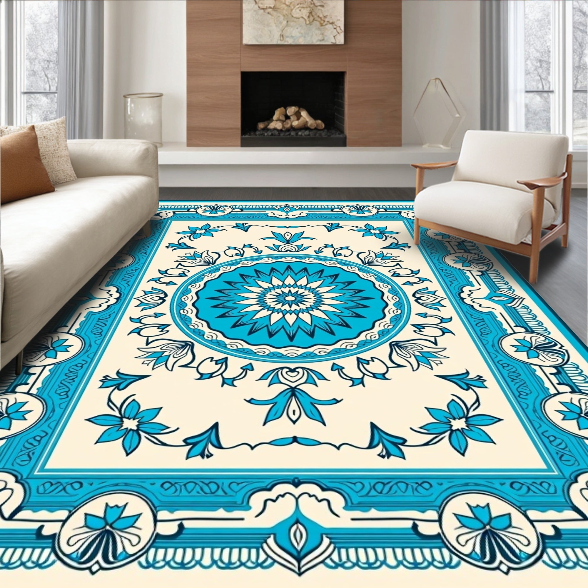 Elegant Medallion Floral Tapestry With Bohemian Art Inspiration (Ivory) - ODIKA