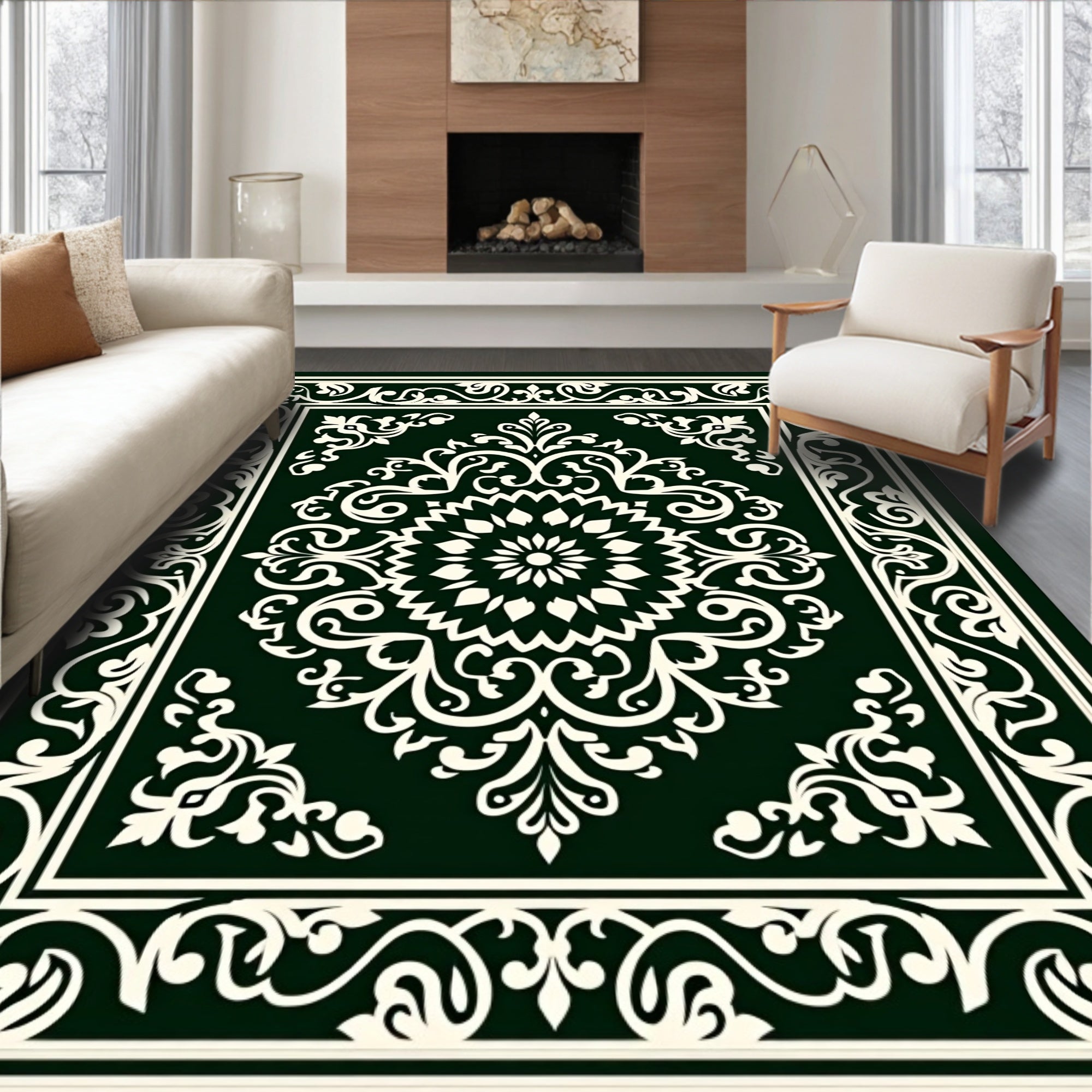 Floral Damask Scrollwork Vintage Inspired Decorative Covering (Green) - ODIKA