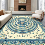 Braided Heritage Vintage Spiral Medallion Blue Beige Tones(Ivory)