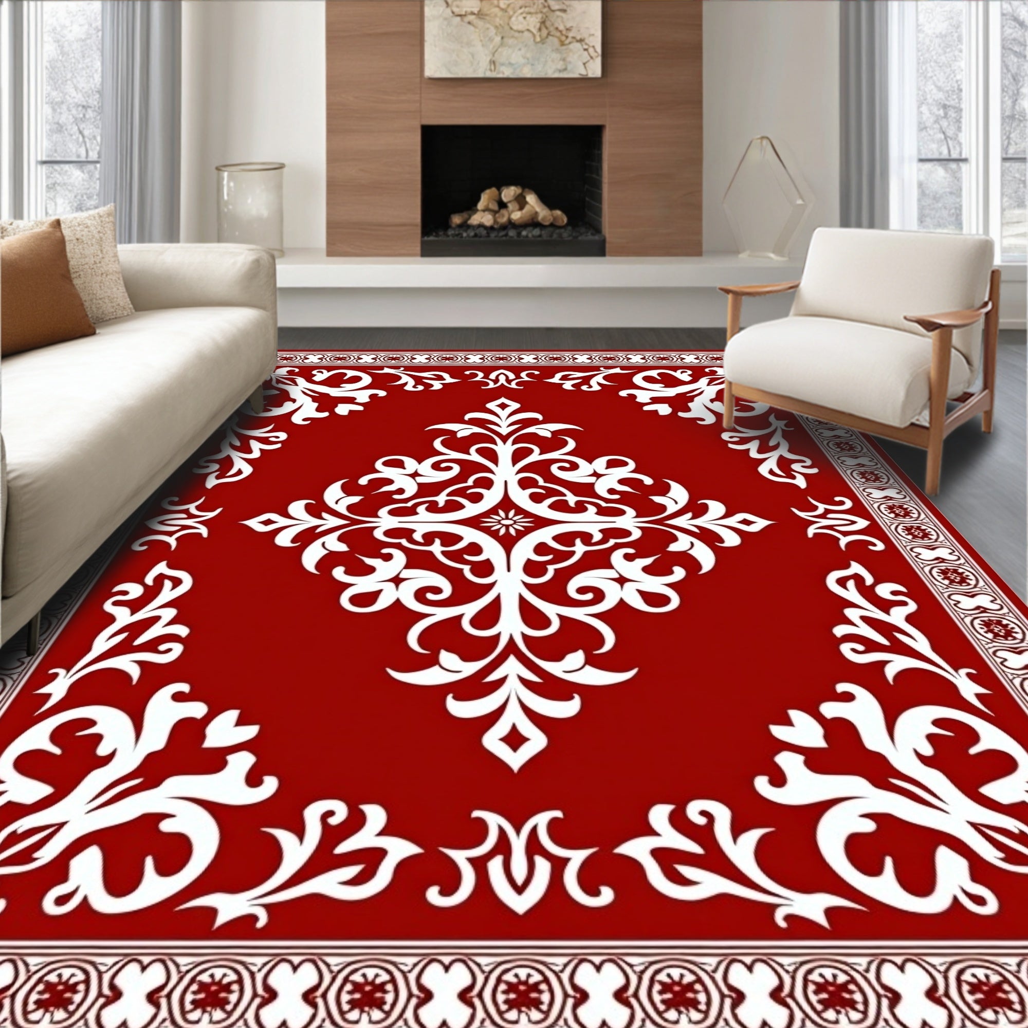 Floral Damask with Baroque Swirl Detailing (Red) - ODIKA