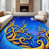 Celestial Marine Reptile and Mermaid Nightscape Illustration(Blue)