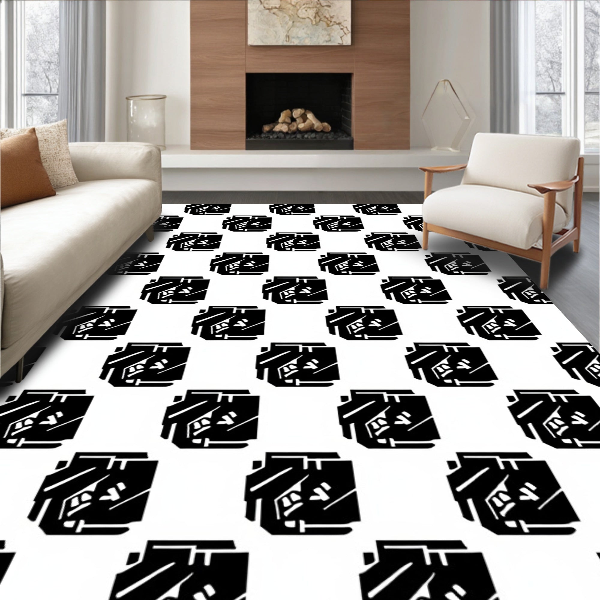 Bold Gingham Inspired with Staggered Rectangular Motifs (Black) - ODIKA