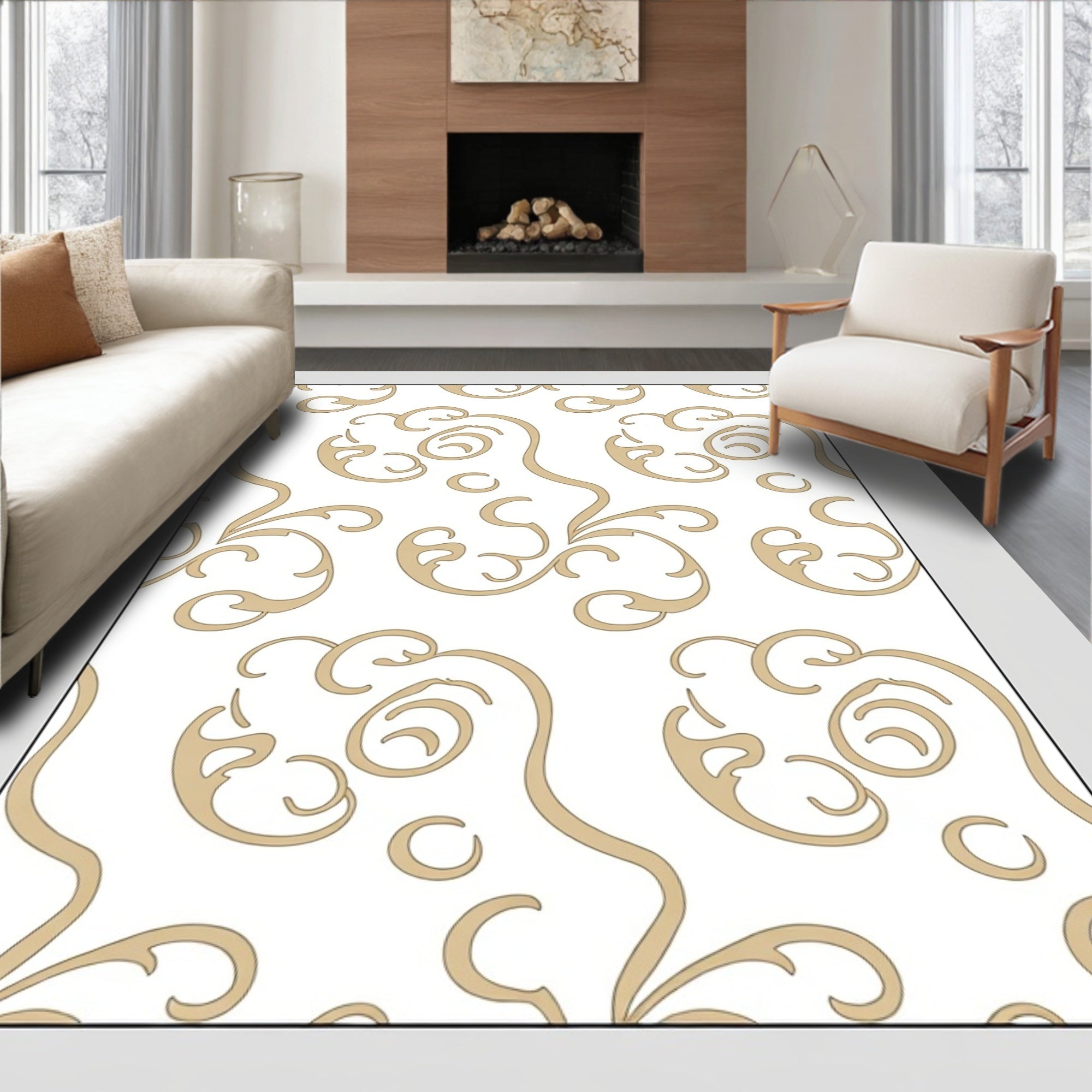 Elegant Swirl Cascade Abstract Contemporary Touch (White) - ODIKA