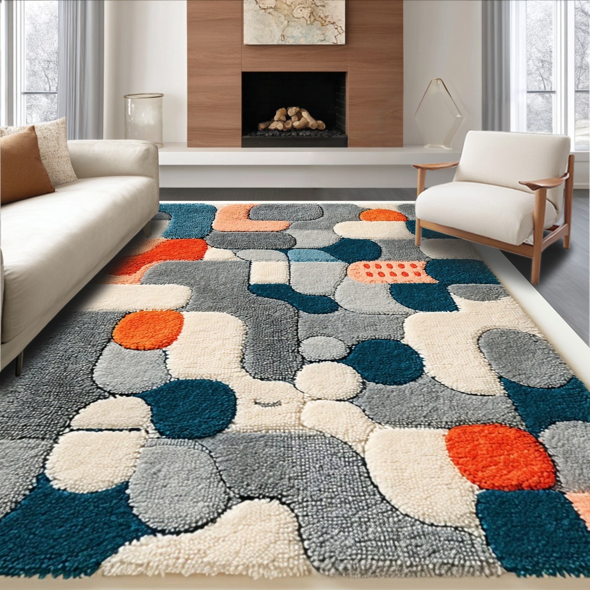 Ultra Soft Area Rug, Non Slip, Stain Resistant, Washable Area Rugs for Living Room, Bedroom, Funky Long Cat Dorm Rug for Preppy Rooms(Gray)