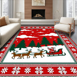 Nordic Winter Forest Scene with Santa Sleigh and Reindeer Motif(Red)