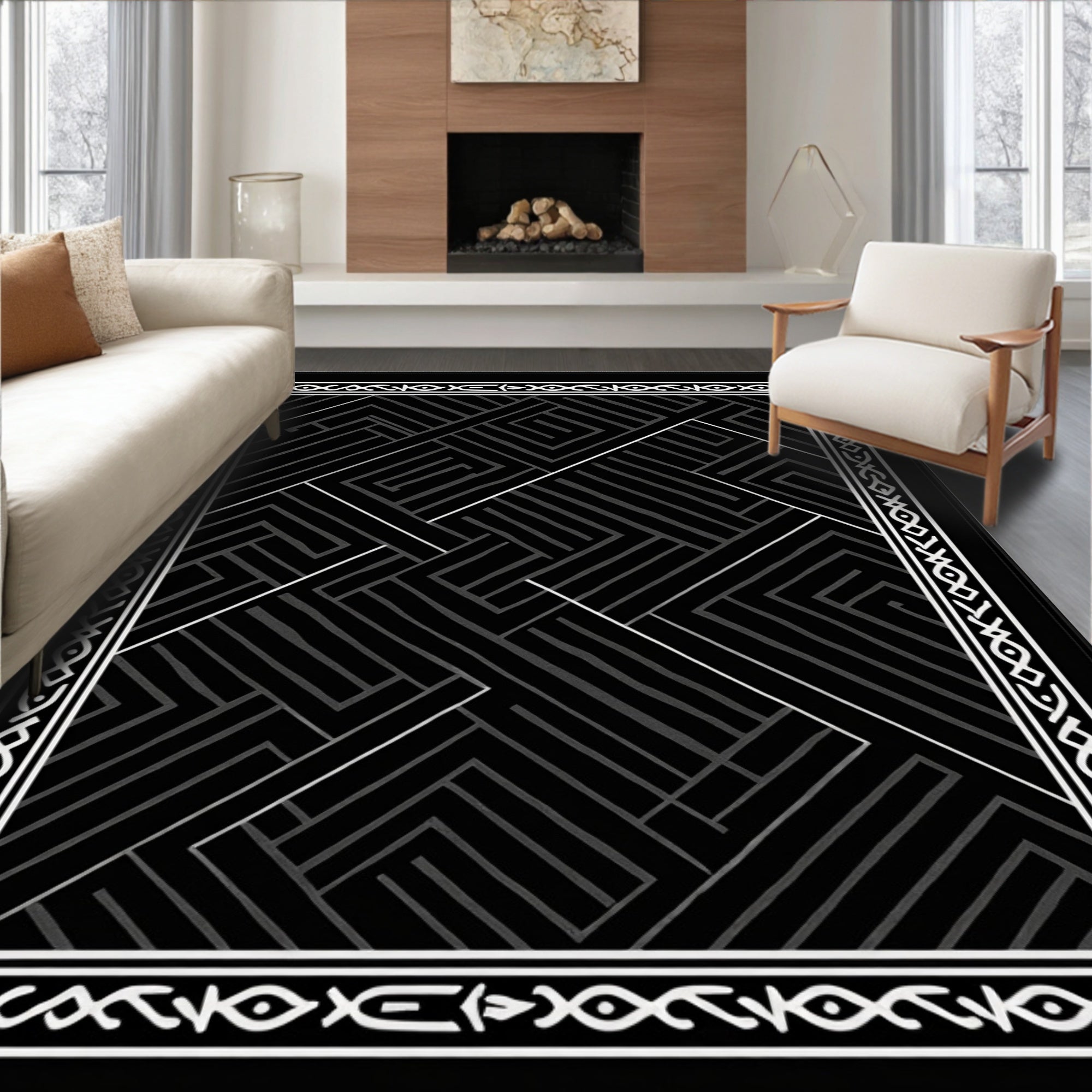 Elegant Nomadic Herringbone Displaying Artistic Knots (Black) - ODIKA