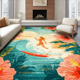 Tropical Hibiscus Surfboard Artwork with Retro Design(Red)