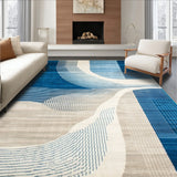Blue & Beige Abstract Easy Care(Blue)