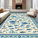 Aqua Marine Bright Colors Fish Beige Area Sea Life(Beige)