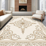 Elegant Swirl Medallion Textured Anti Slip Decorative Floor(Beige)