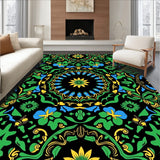 Boho Chic Abstract Floral Motifs with Forest Green and Black Contrast(Black)