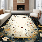 Artisan Black Boho Area with Fantastical Botanical and Moth Accents(Ivory)