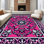 Stylized Floral Swirls Interwoven with Curved Vines and Leaf Motifs (Pink) - ODIKA