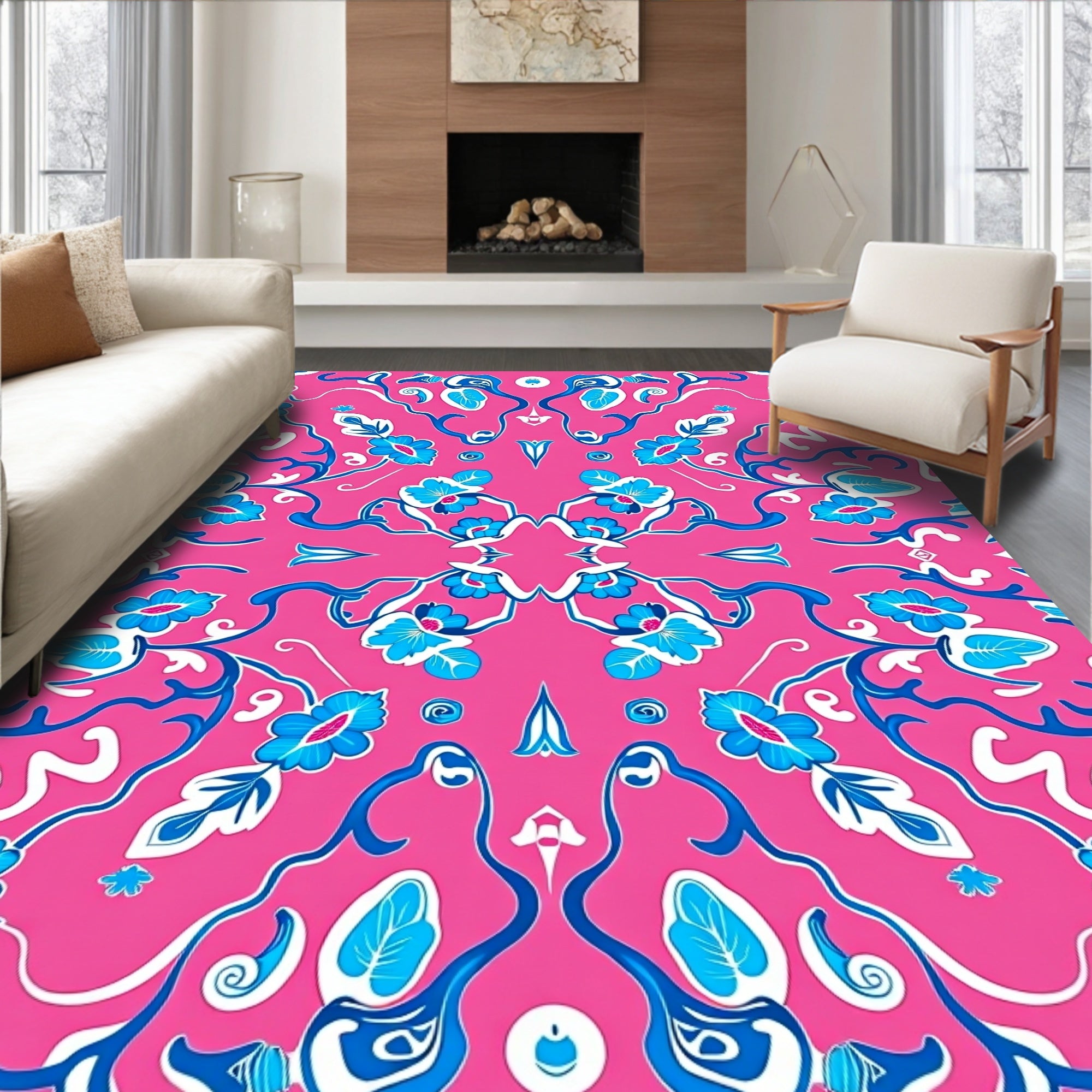 Botanical Vinework with Stylized Floral Ornamentation (Pink) - ODIKA