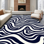 Abstract Wave Ripple Design Modern Contemporary Floor with Flow Motifs (Black) - ODIKA