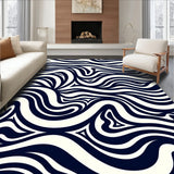 Abstract Wave Ripple Design Modern Contemporary Floor with Flow Motifs (Black) - ODIKA