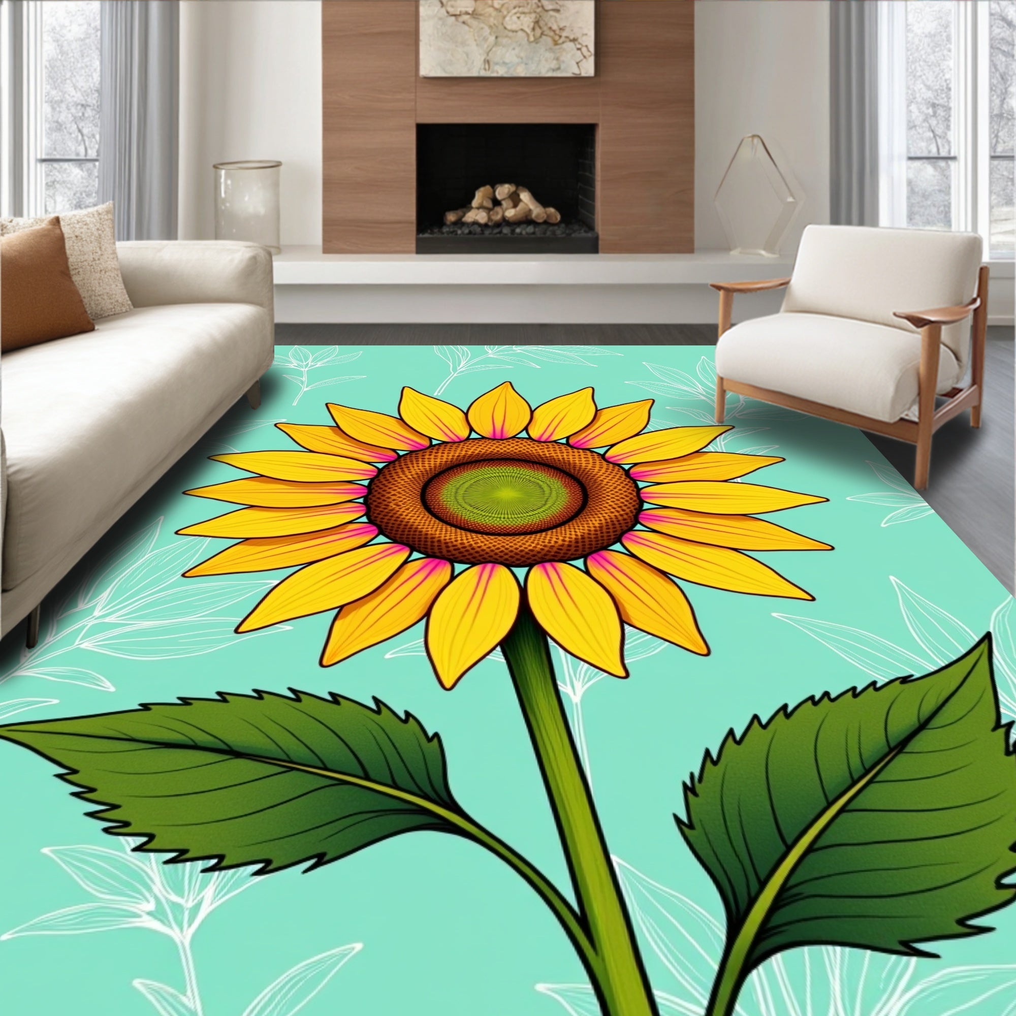 Sunflower Burst Design with Delicate Botanical Details (Yellow) - ODIKA