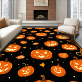 Autumnal Glow Halloween Rug with Pumpkin Faces and Creepy Silhouettes(Orange)