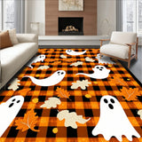 Charming Halloween Ghost Doormat with Matching Plaid Rug Set(Orange)