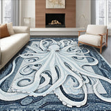 Grey Tentacle Mosaic Rug with Stylized Octopus Motifs and Geometric Flair(White)