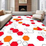 Modern Hexagonal Pile Textile with Bold Interlocking Honeycomb (Red)