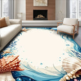 Ocean Breeze Decorative Rug with Seashell Pattern for Beach Inspired Decor(Blue)