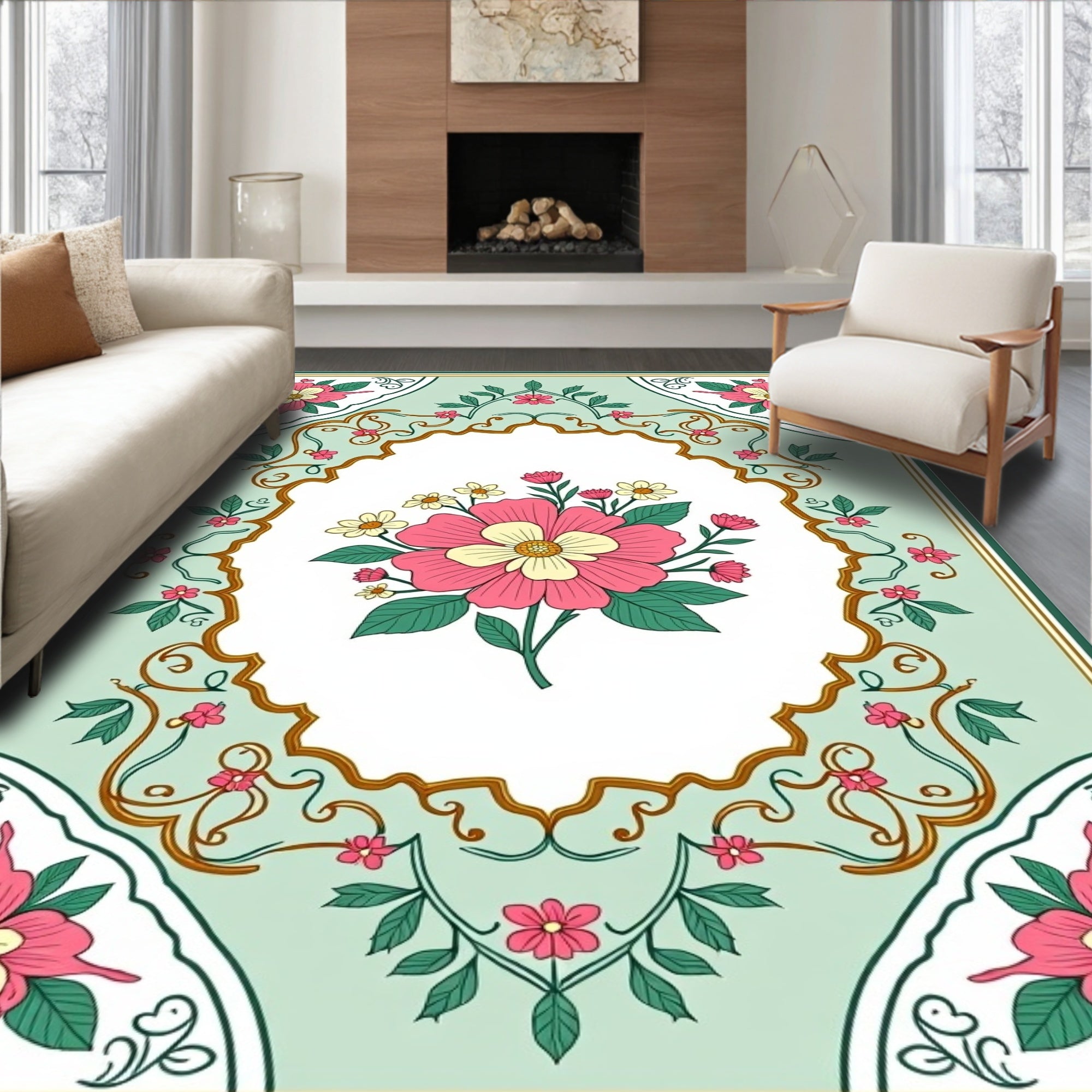 Wildflower Medallion Tapestry with Vintage Botanical Motifs (Pink) - ODIKA