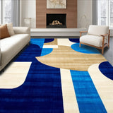 Bold Blue and Beige Geometric Shapes Area for Contemporary Decor(Blue)