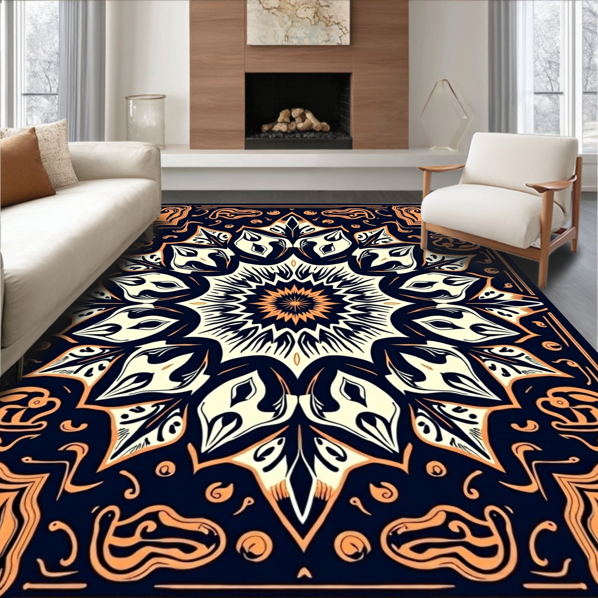 Burst Ornamental Design with Intricate Petal Motifs (Black) - ODIKA