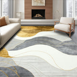 Modern Abstract Area Rug for Dynamic Home Decor Washable Low Pile Carpet(Gold)