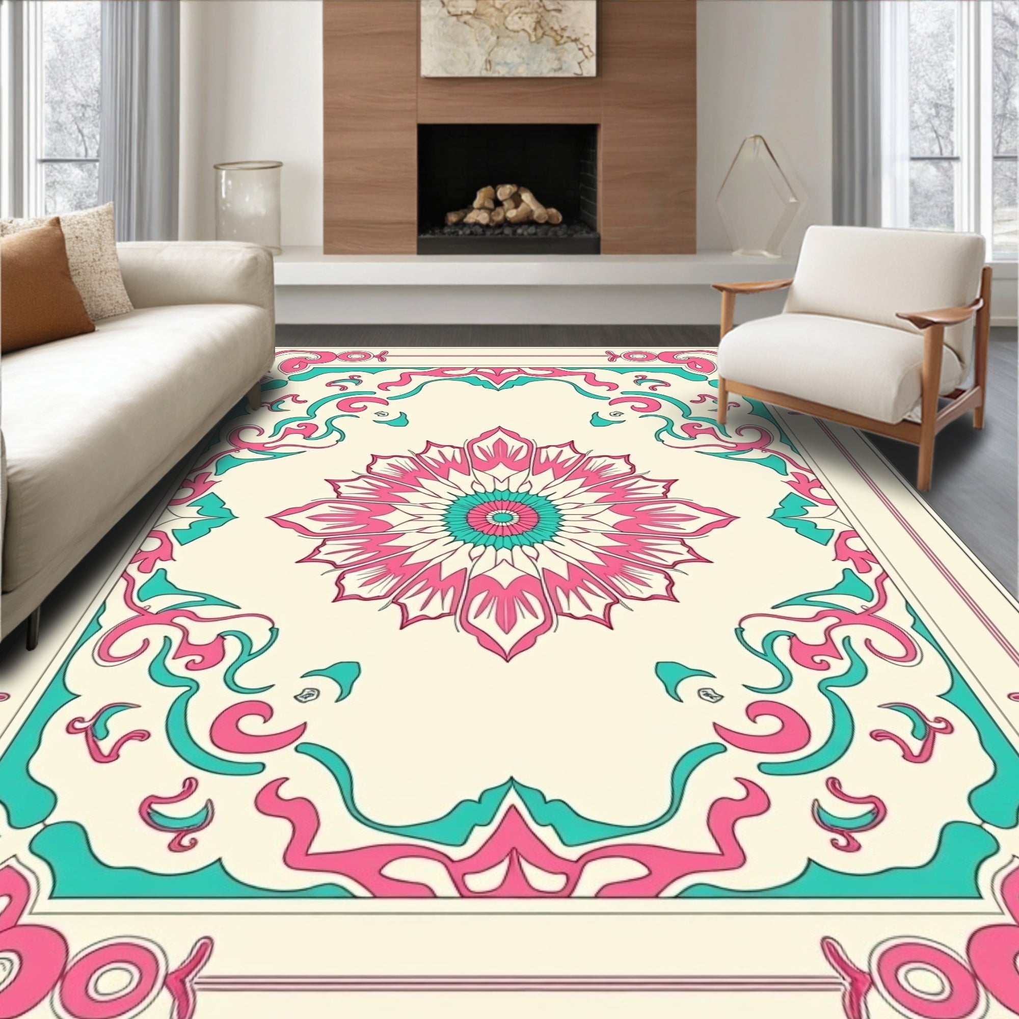 Vintage Medallion Blossom with Ornate Botanical Motifs and Art Nouveau Flair (Pink) - ODIKA