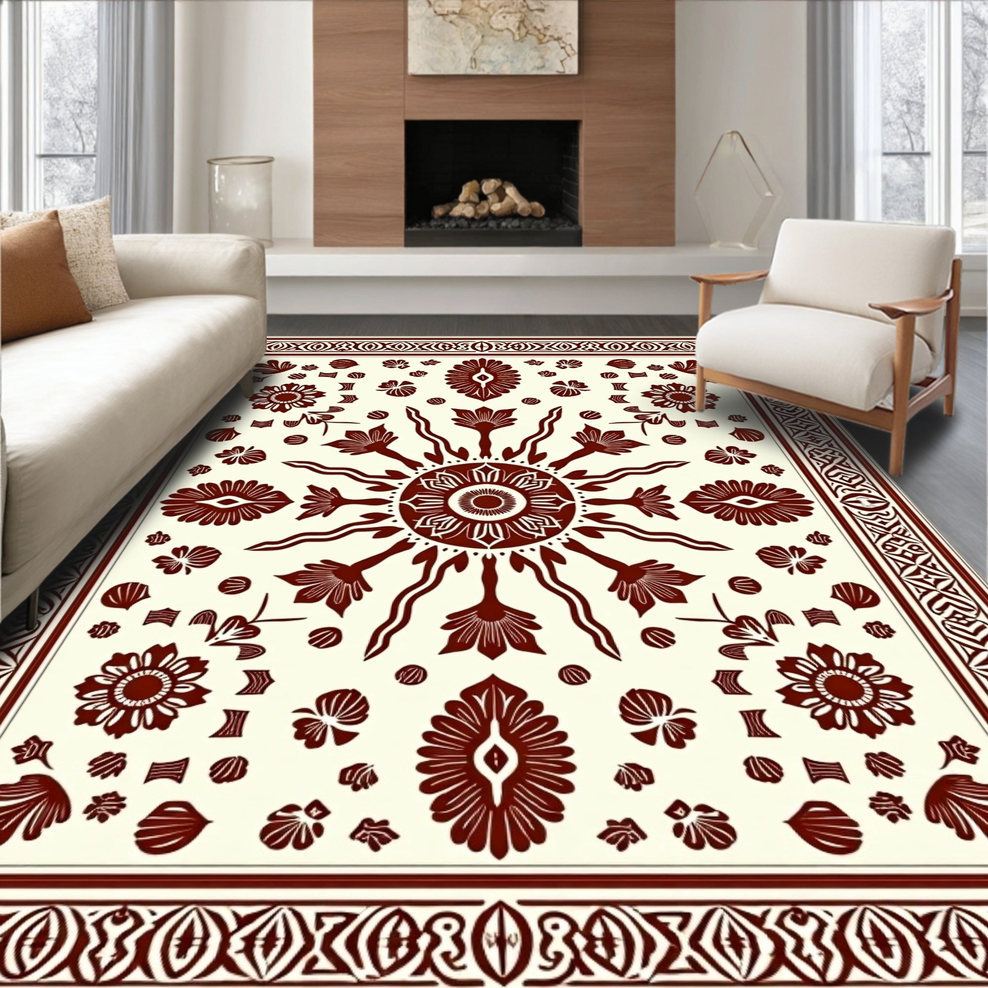 Medallion Featuring Symmetrical Floral Motifs (Brown) - ODIKA