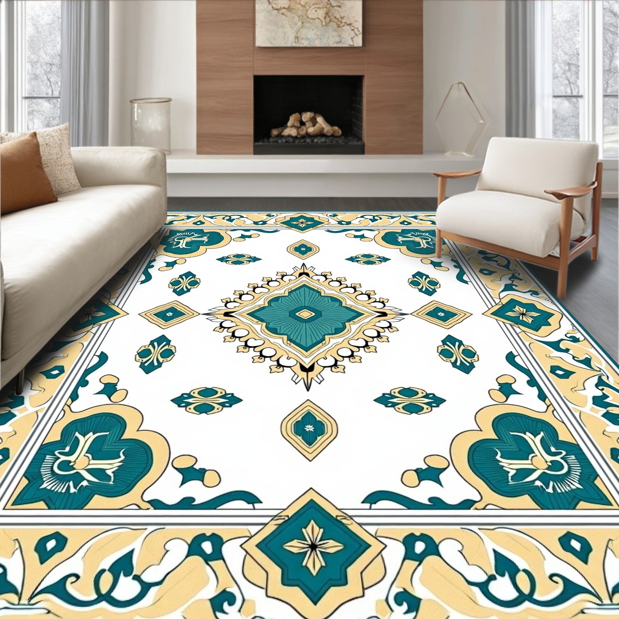 Elegant Wave Medallion Interlocking Trellis (Beige) - ODIKA