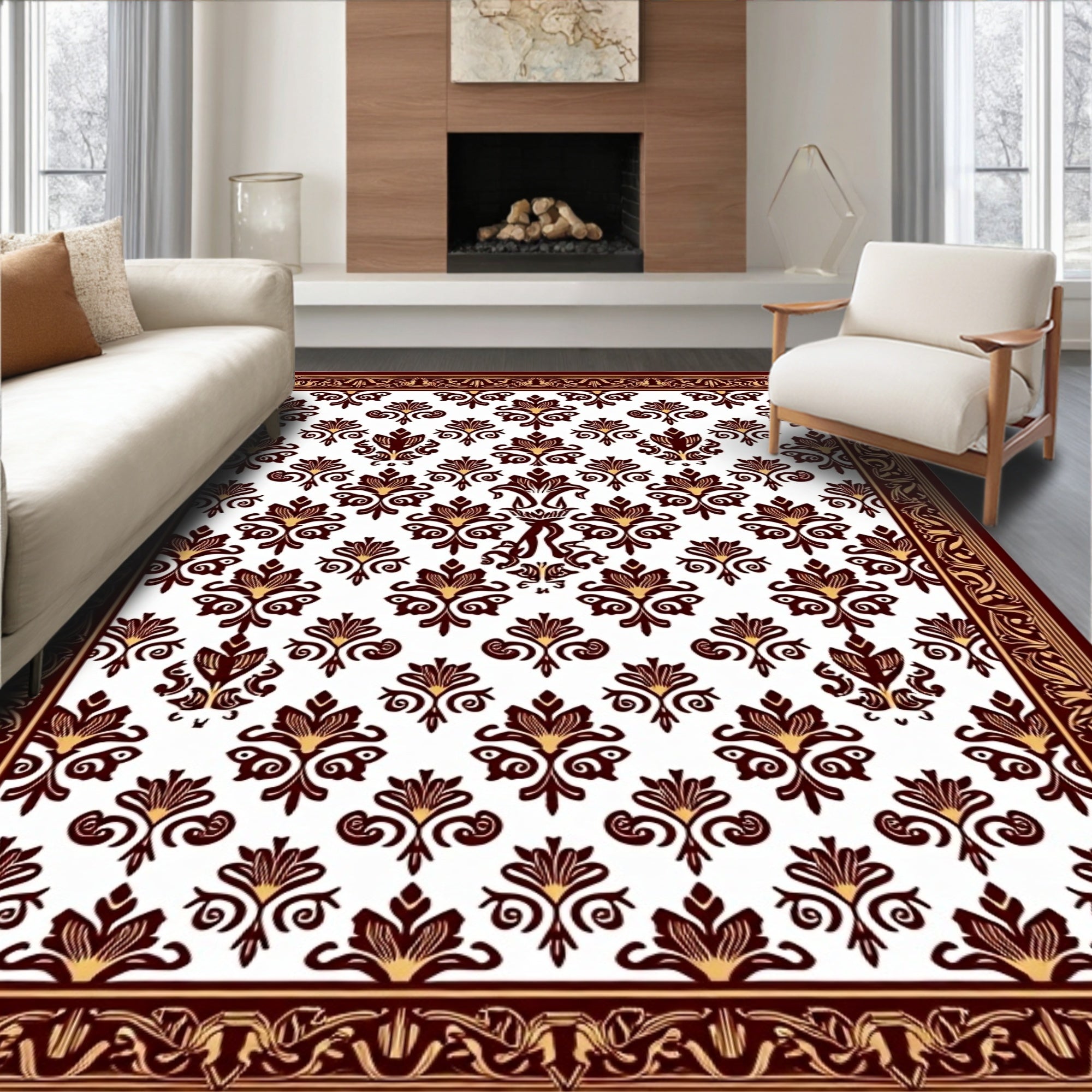 Classic Damask Inspired With Elaborate Swirls And Traditional Baroque Details (Brown) - ODIKA