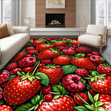 Sweet Berry Patch Area Rug Delightful Strawberry & Raspberry Carpet(Red)
