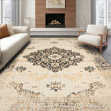 Beige Area Brown Distressed Medallion Retro(Beige)