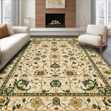 Elegant Beige Area with Intricate Floral Motifs and Green Accents(Beige)
