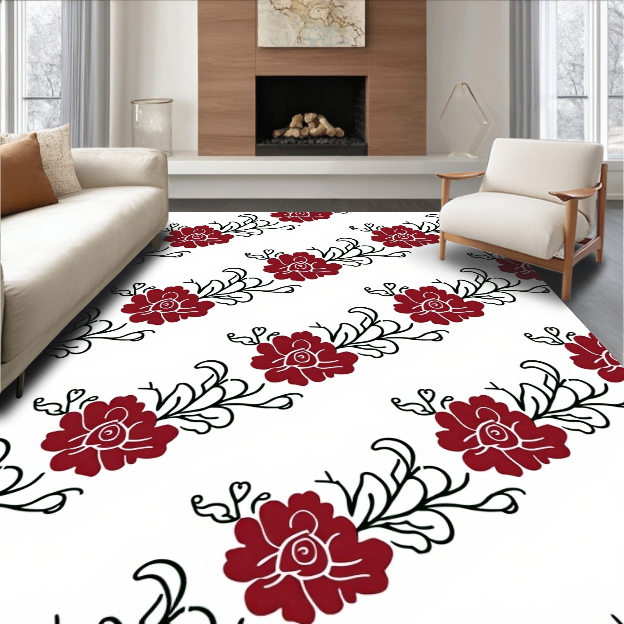 Peony Scroll Indoor Traditional Floral (Red) - ODIKA