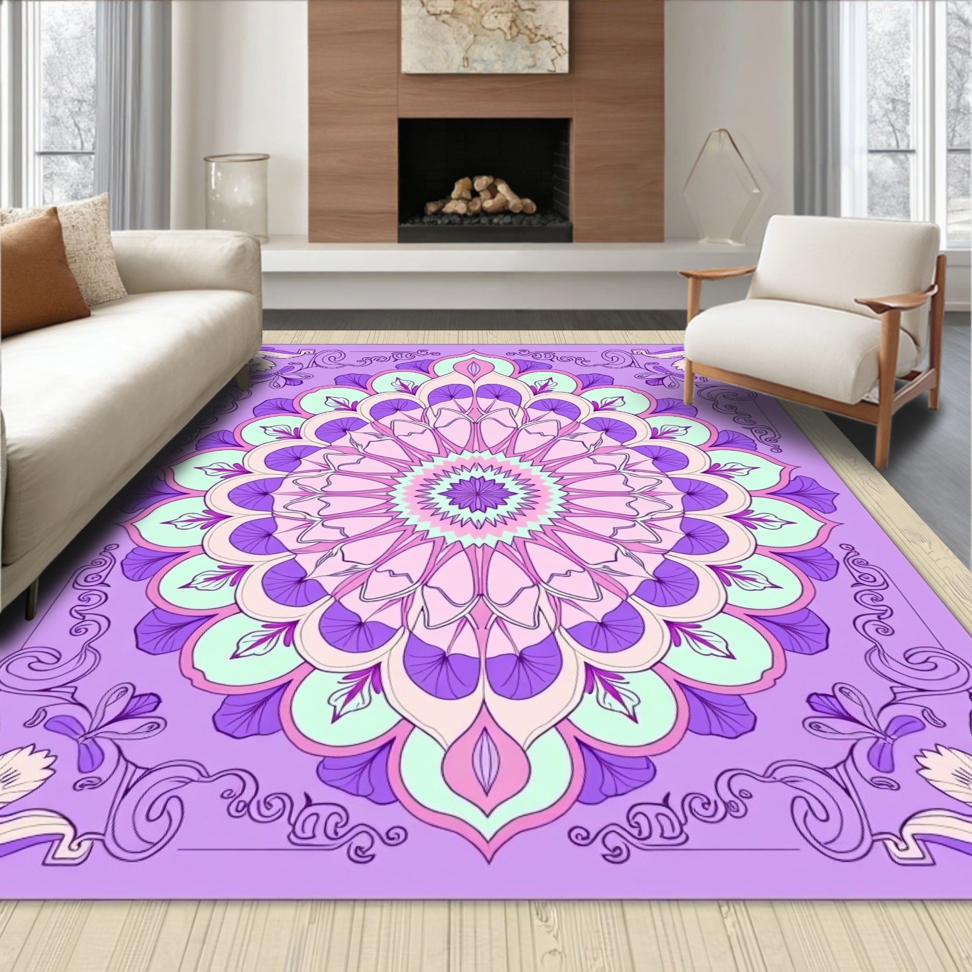 Vintage Botanical Medallion Flourish Interlocking Symmetrical Design (Purple) - ODIKA