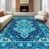 Ultra Soft Area Rug, Non Slip, Stain Resistant, Washable Area Rugs for Living Room, Bedroom, Vintage Distressed Jungle Entryway Stain-Resistant Carpet(Blue)