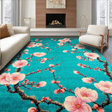Non Slip Cherry Blossom with Artistic Teal and Pink Flower Branch Motif(Blue)