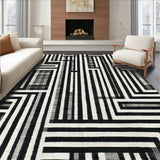 Elegant Dual Tone Woven Floor Covering With Contemporary Linear Motif(Black)