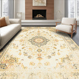 Chic Beige Medallion Area Distressed Floral Accent Floor(Beige)