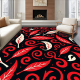 Playful Feather Motif With Stylized Falling Leaves And Swirls(Black)