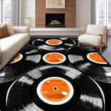 Ultra Soft Area Rug, Non Slip, Stain Resistant, Washable Area Rugs for Living Room, Bedroom, Vinyl Record Semi Circle(Black)