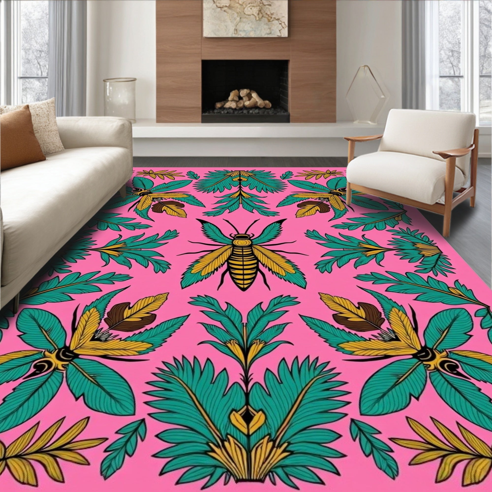 Tropical Beetle Wings Jungle Foliage Bohemian Nature (Pink) - ODIKA