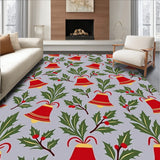 Festive Bell Motif with Holly Leaves and Snowflake Accents Design(Red)