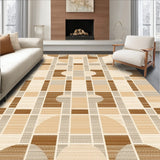 Contemporary Hand Carved Area Beige & Brown Geometric Design(Beige)