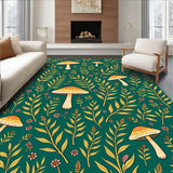 Mushroom Meadow Motif with Botanical Accents and Whimsical Detailing (Green) - ODIKA